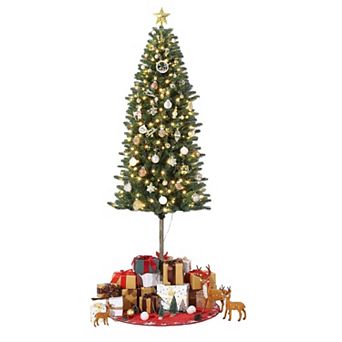 Garvee 7.5Ft Slim Pencil Christmas Tree - Pre-Lit Warm White LEDs, Metal Stand