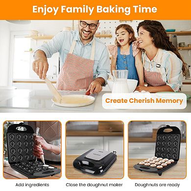 Mini Donut Maker for Kids with 16 Holes, Nonstick Plates & Overheat Protection