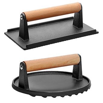 2 pc Cast Iron Grill Press Pre-Seasoned Steak, Burger & Bacon Press