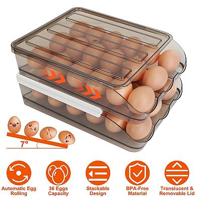 Egg Container Holder for Refrigerator Double Layer Egg Storage Box with Lid Automatic Rolling Egg Bo