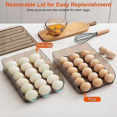 Egg Container Holder for Refrigerator Double Layer Egg Storage Box with Lid Automatic Rolling Egg Bo