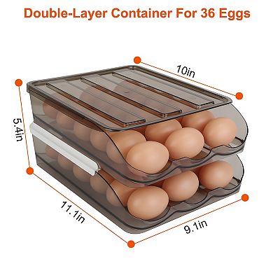Egg Container Holder for Refrigerator Double Layer Egg Storage Box with Lid Automatic Rolling Egg Bo
