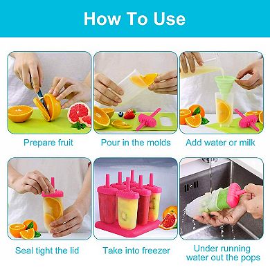 6-Piece Reusable Popsicle Molds DIY Ice Cream & Ice Pop Maker for Homemade Snacks