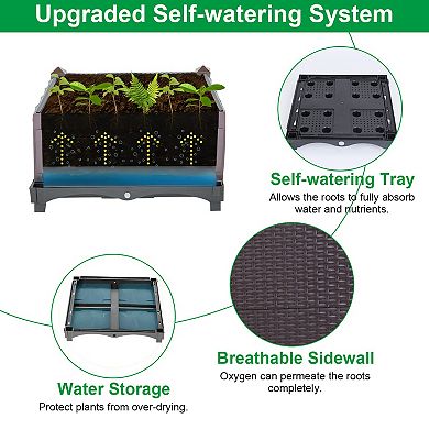 Raised Garden Bed Planter Box with Self-Watering System for Vegetables, Flowers & Herbs