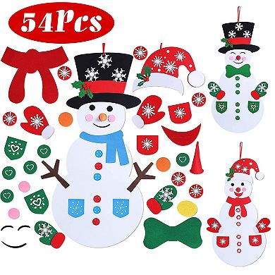 DIY Felt Christmas Snowman Set with 54 Detachable Ornaments, Toddler-Friendly Xmas Decoration