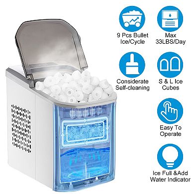 Electric Countertop Ice Maker with Self-Cleaning, 33LBS/24H, Bullet Ice Machine for Home & Office