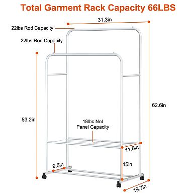 Garment Hanging Rack with Rolling Wheels