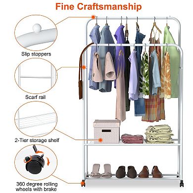 Garment Hanging Rack with Rolling Wheels