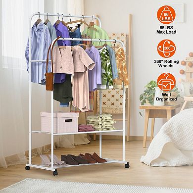 Garment Hanging Rack with Rolling Wheels