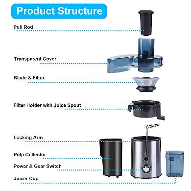 1000W Centrifugal Juicer with 2 Speeds, Wide Feed Chute & Pulp Collector