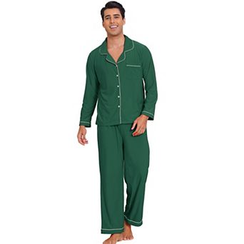 Men's Matching Button Down Long Sleeve Top with Pants Family Pajama Sets