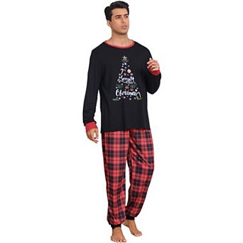 Men's Christmas Family Pajama Set Long Sleeve Xmas Tree Check Couples Matching Lounge Set