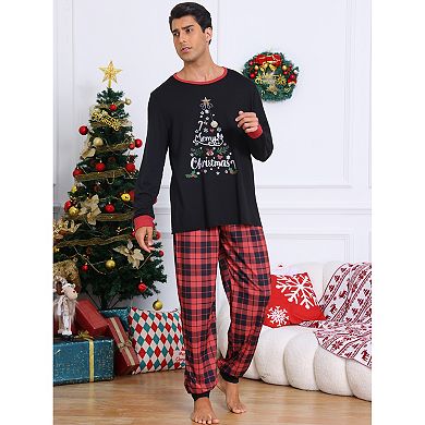 Men's Christmas Family Pajama Set Long Sleeve Xmas Tree Check Couples Matching Lounge Set