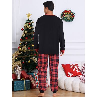 Men's Christmas Family Pajama Set Long Sleeve Xmas Tree Check Couples Matching Lounge Set