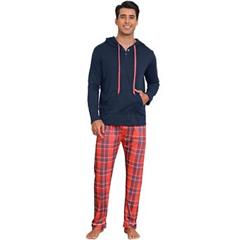Men's Matching Hooded Long Sleeve Top with Plaid Pants Family Pajama Sets