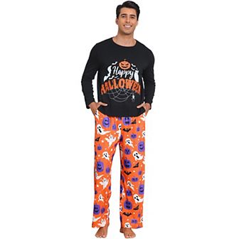 Men's Halloween Matching Cute Pumpkin Print Long Sleeve Top with Pants Family Pajama Sets
