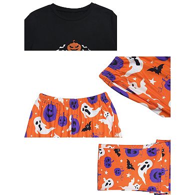 Men's Halloween Matching Cute Pumpkin Print Long Sleeve Top with Pants Family Pajama Sets
