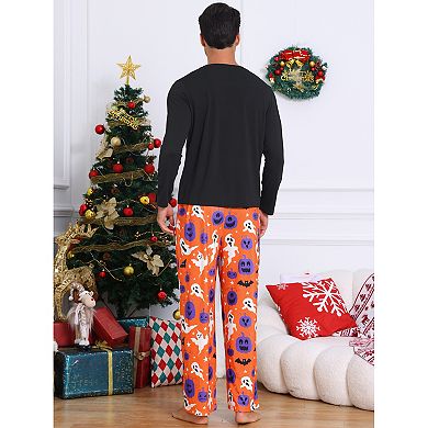 Men's Halloween Matching Cute Pumpkin Print Long Sleeve Top with Pants Family Pajama Sets