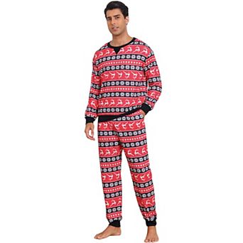 Men's Christmas Family Matching Pajama Set Long Sleeve Elk Snow Striped Xmas Party Lounge Set