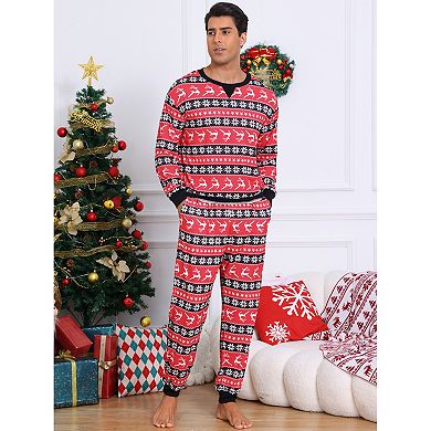 Men's Christmas Family Matching Pajama Set Long Sleeve Elk Snow Striped Xmas Party Lounge Set