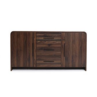 LuxenHome Modern Walnut Finish Sideboard, Engineered Wood Storage Cabinet with Rounded Corners