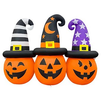 GOOSH 6FT Inflatable Trio of Pumpkins with Witch Hats Light-Up Halloween Yard Decoration