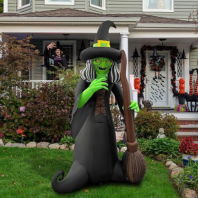 GOOSH 6FT Inflatable Witch with Broom Light-Up Halloween Yard Decoration