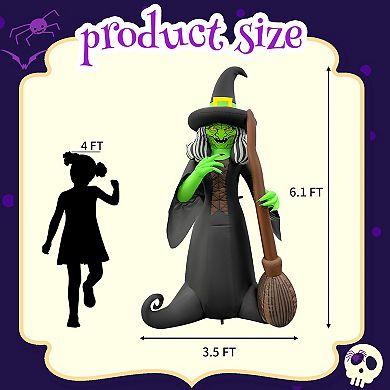 GOOSH 6FT Inflatable Witch with Broom Light-Up Halloween Yard Decoration