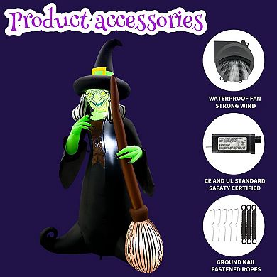 GOOSH 6FT Inflatable Witch with Broom Light-Up Halloween Yard Decoration
