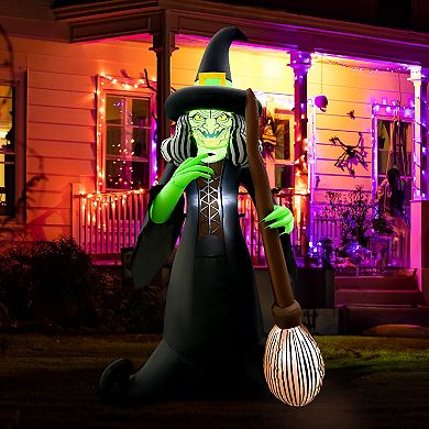 GOOSH 6FT Inflatable Witch with Broom Light-Up Halloween Yard Decoration