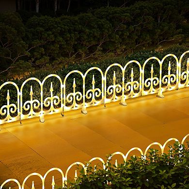 LuxenHome 8-Piece Light Show Arched Fence Design Outdoor Decoration