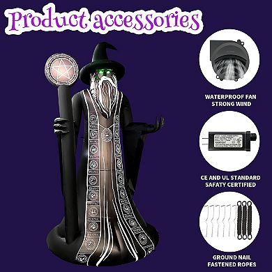 GOOSH 8.5FT Inflatable Wizard with Staff Light-Up Halloween Yard Decoration