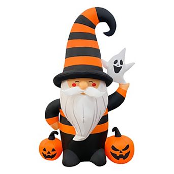 GOOSH 5FT Inflatable Halloween Gnome with Pumpkins and Ghost Light-Up Yard Decoration
