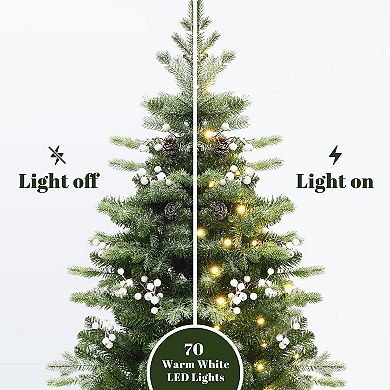 LuxenHome 3.9Ft Pre-Lit Artificial Pine Christmas Tree, Green Branches with Lights in Square Pot