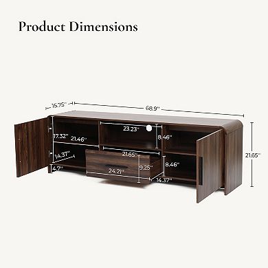 LuxenHome 69" Mid-Century Modern TV Stand for TVs up to 75", TV Console for Living Room, Bedroom