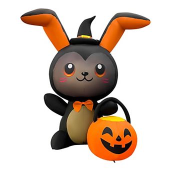 GOOSH 5FT Inflatable Halloween Bunny with Pumpkin Light-Up Yard Decoration