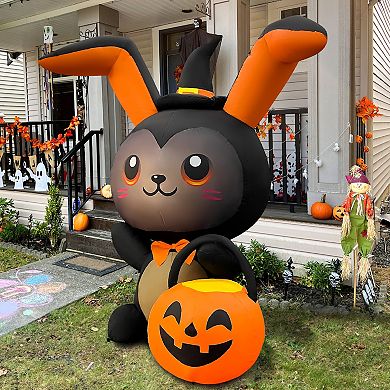 GOOSH 5FT Inflatable Halloween Bunny with Pumpkin Light-Up Yard Decoration