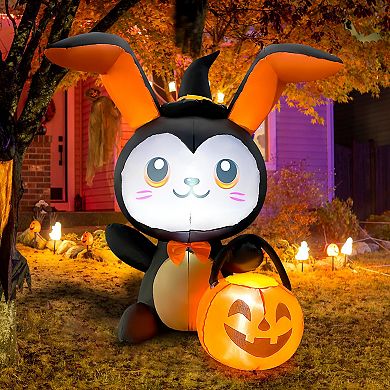 GOOSH 5FT Inflatable Halloween Bunny with Pumpkin Light-Up Yard Decoration