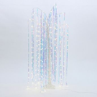 LuxenHome 6Ft White Willow Artificial Tree with 10 Pre-Lit Branches