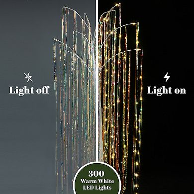 LuxenHome 6Ft White Willow Artificial Tree with 10 Pre-Lit Branches