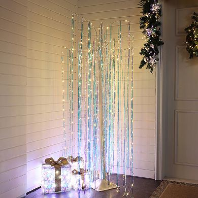 LuxenHome 6Ft White Willow Artificial Tree with 10 Pre-Lit Branches