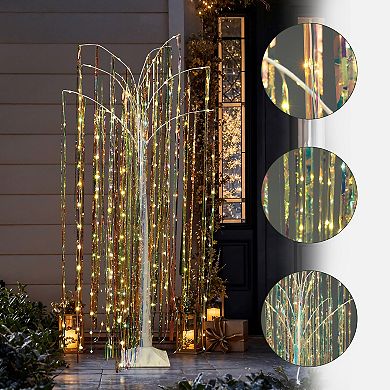 LuxenHome 6Ft White Willow Artificial Tree with 10 Pre-Lit Branches