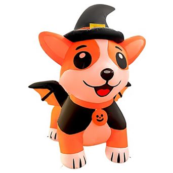 GOOSH 5.2FT Inflatable Halloween Dog with Witch Hat and Cape Light-Up Yard Decoration