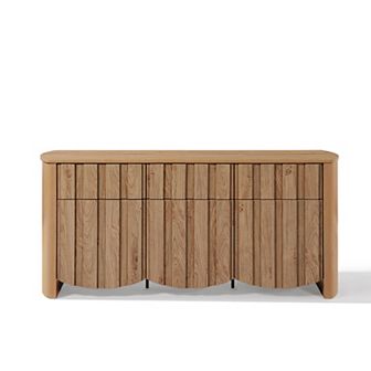LuxenHome Oak Finish Manufactured Wood 3-Drawer 3-Door 63-Inch Wide Buffet Sideboard Cabinet