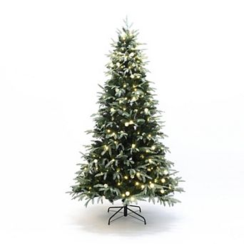 LuxenHome 7.5Ft Pre-Lit Green Full Artificial Christmas Tree with 400 Mixed Warm Lights and Stand