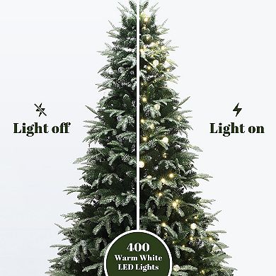 LuxenHome 7.5Ft Pre-Lit Green Full Artificial Christmas Tree with 400 Mixed Warm Lights and Stand