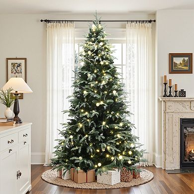 LuxenHome 7.5Ft Pre-Lit Green Full Artificial Christmas Tree with 400 Mixed Warm Lights and Stand