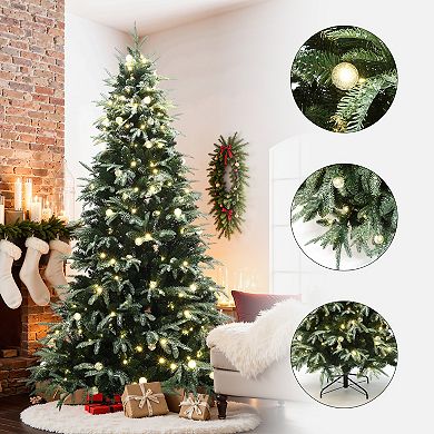 LuxenHome 7.5Ft Pre-Lit Green Full Artificial Christmas Tree with 400 Mixed Warm Lights and Stand