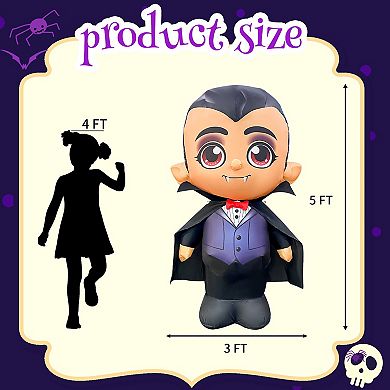 GOOSH 5FT Inflatable Vampire with Cape Light-Up Halloween Yard Decoration
