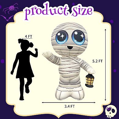 GOOSH 5.2FT Inflatable Cute Mummy with Lantern Light-Up Halloween Yard Decoration